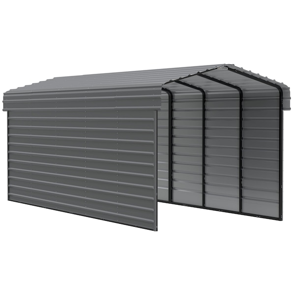 Arrow Storage Products Galvanized Steel Carport, W/ 2-Sided Enclosure, Compact Car Metal Carport Kit, 10'x24'x9', Charcoal CPHC102409ECL2 - main